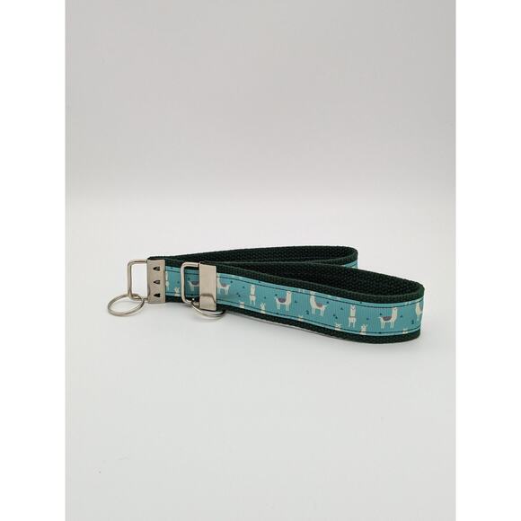 Llama Keychain Wristlet Feather Boho Fabric Key Ring FOB Green Blue Animal Lover - Picture 8 of 8